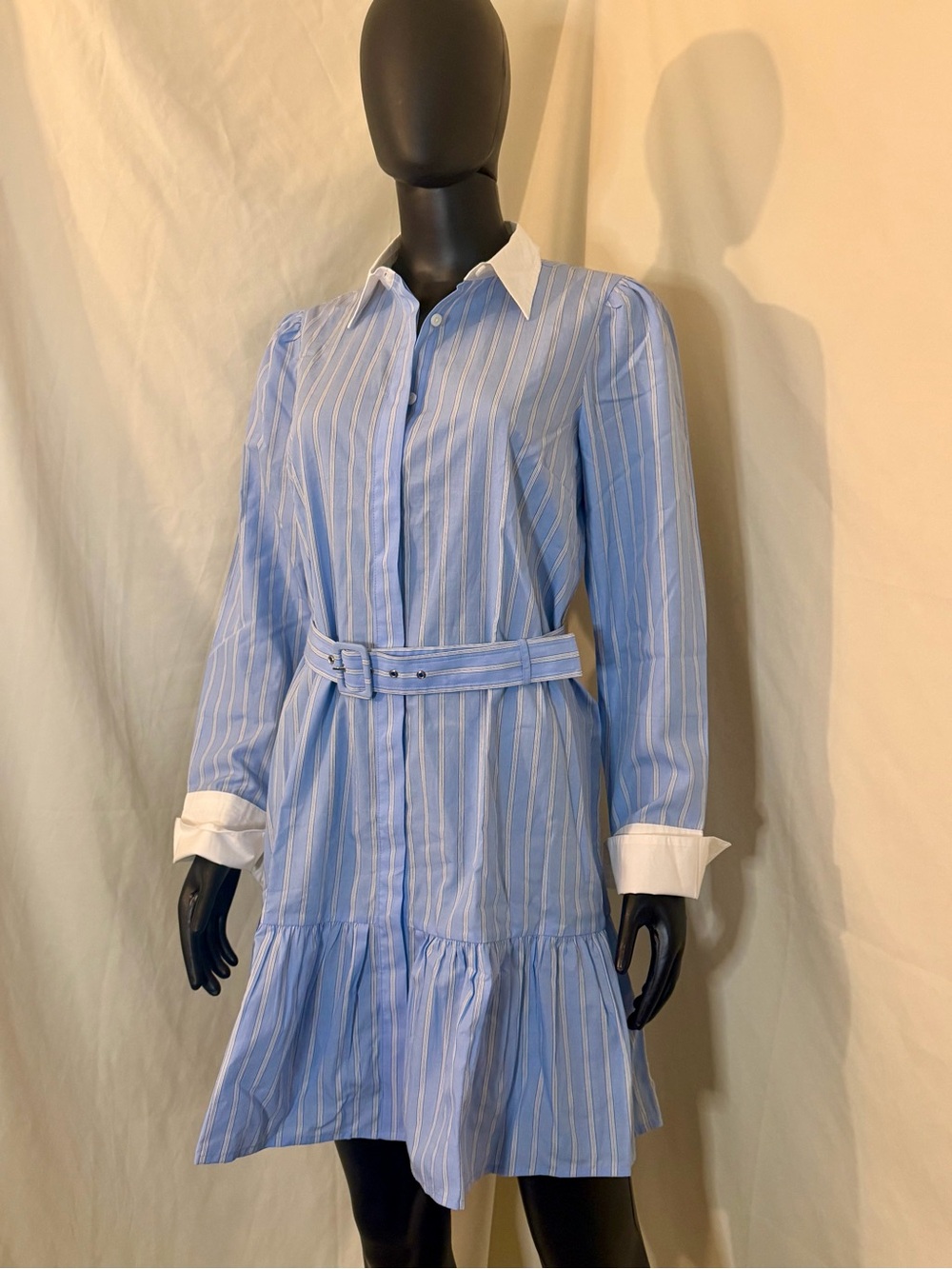 J. Crew Light Blue and White Striped Shirt Dress